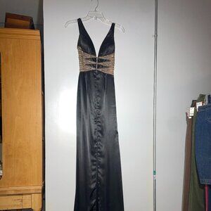 Sherri Hill Black Silk Formal Dress w/ Gold Beading Size 0